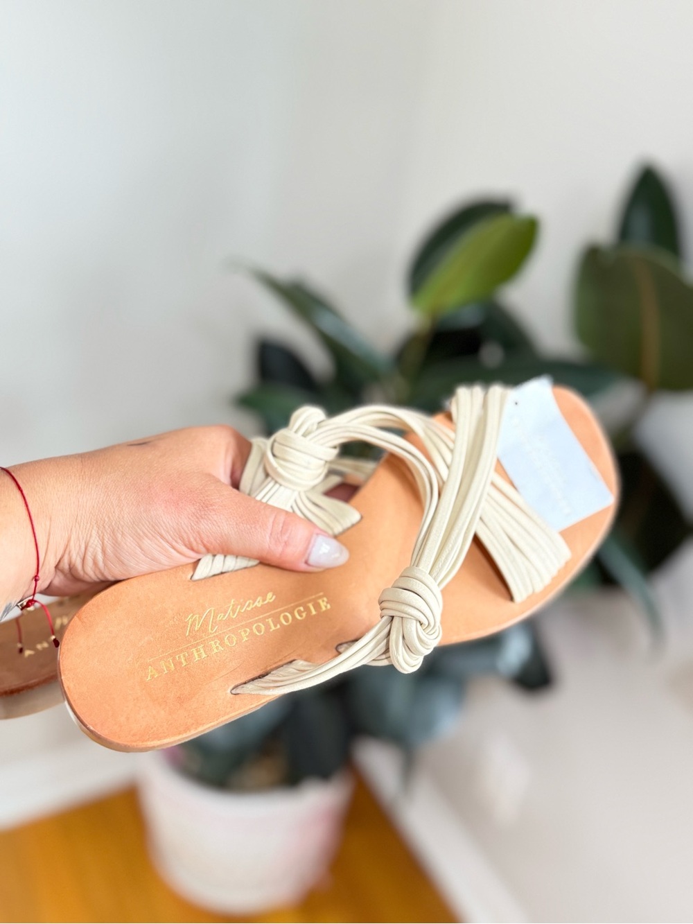 Anthropologie‎ Cream Knotted Strap Slide Sandals